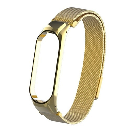 Миланский сетчатый браслет для Mi Band 5 Золотой Магнитный замок